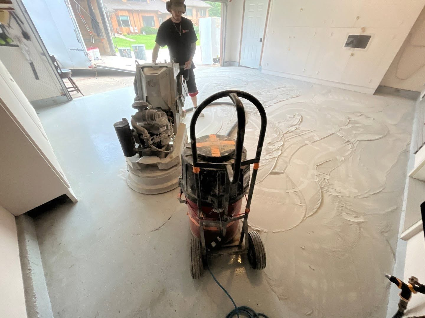 Bare garage slab before coating