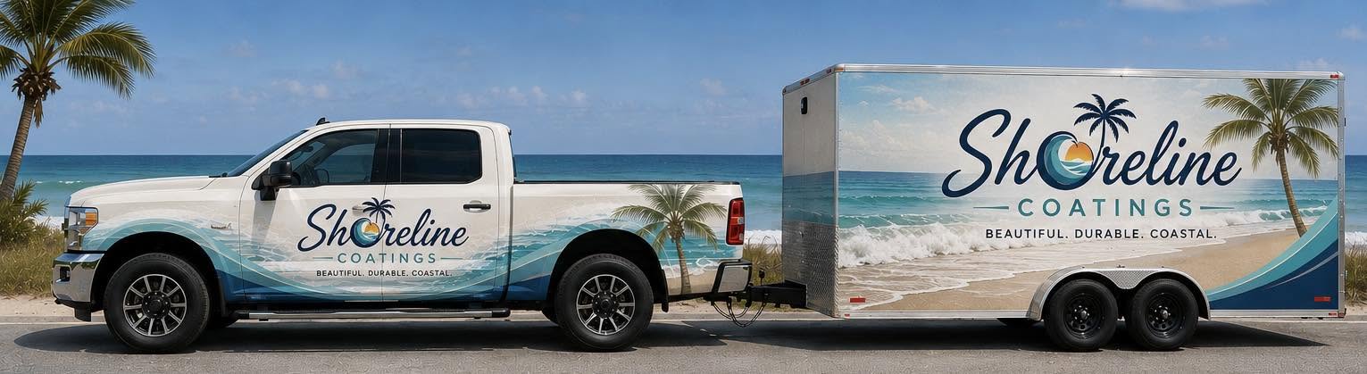 Shoreline Coatings truck and trailer on the Gulf Coast